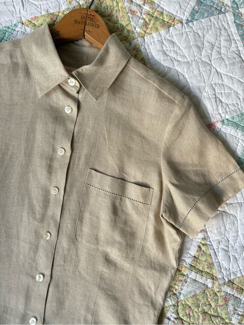 Brooks Brothers 100% Irish Linen Blouse Top Shirt Small Beige Lagenlook Cottage